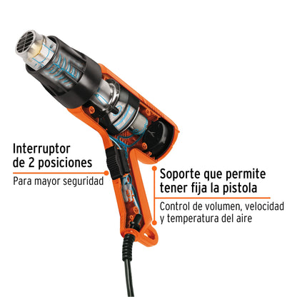 Pistola de Calor Industrial TRUPER PRO 1500W - Temperatura Variable 45-500°C - Solución Profesional para Remover Pintura, Descongelar Tuberías y Trabajos de Calor Controlado - PISCA-A2