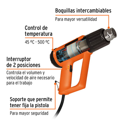 Pistola de Calor Industrial TRUPER PRO 2000W con 9 Accesorios - Solución Profesional para Remover Pintura, Descongelar Tuberías y Trabajos Térmicos - PISCA-A