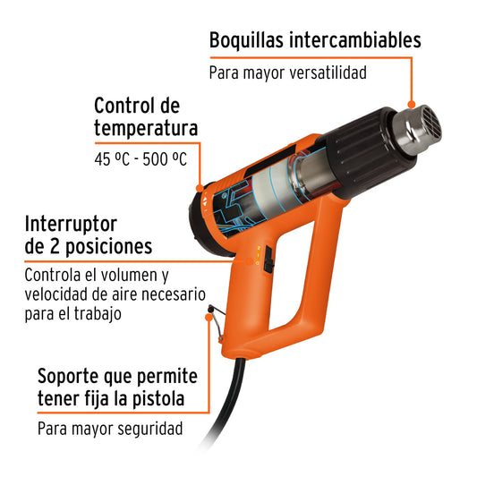 Pistola de Calor Industrial TRUPER PRO 2000W con 9 Accesorios - Solución Profesional para Remover Pintura, Descongelar Tuberías y Trabajos Térmicos - PISCA-A