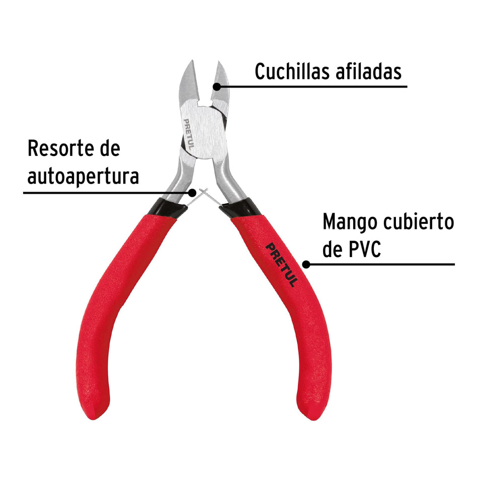 Mini Pinza de Corte Diagonal 4" PRETUL PMP-CD4 - Cortes Precisos en Espacios Reducidos