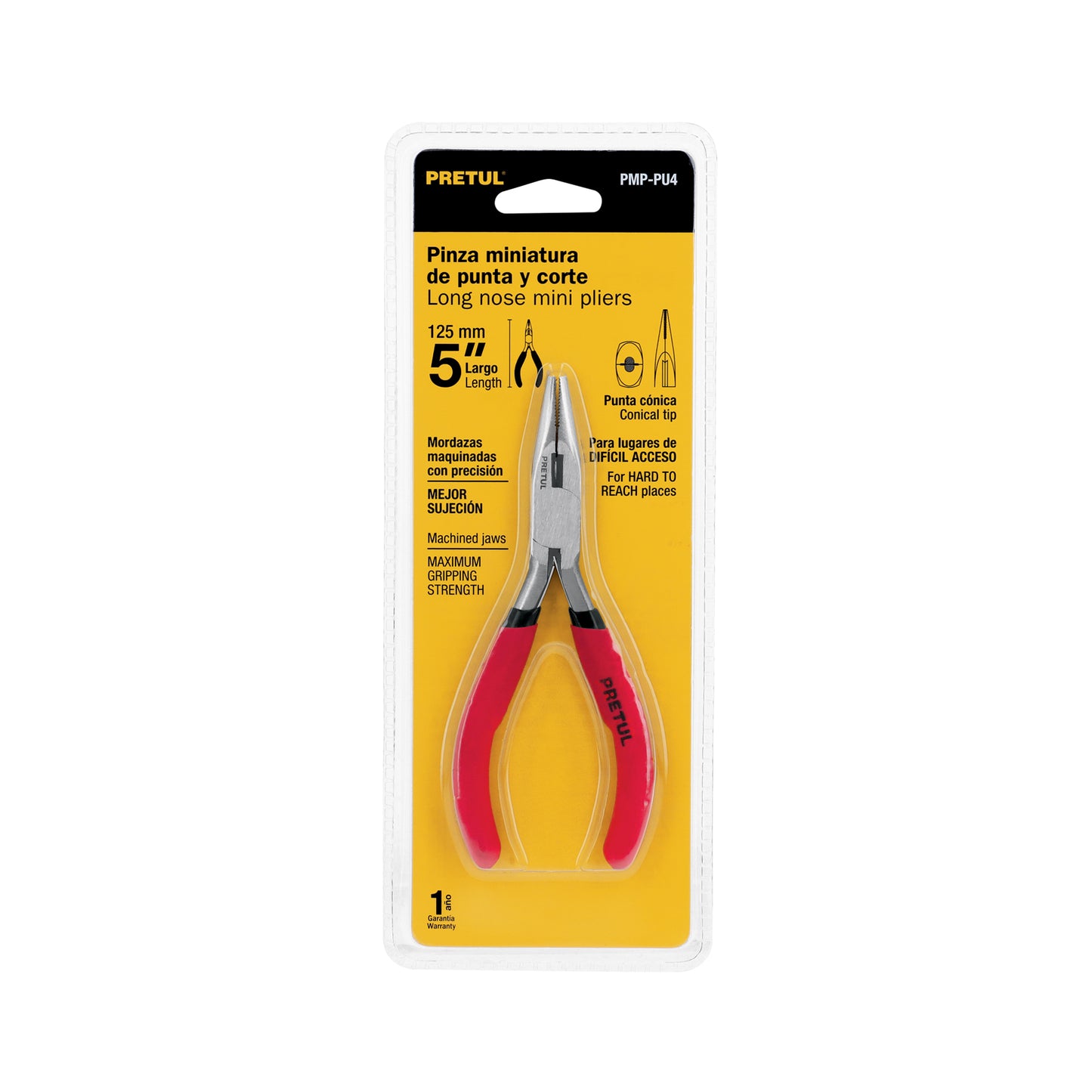 Mini Pinza de Punta y Corte 5" PMP-PU4 Pretul - Acero Carbono para Espacios Reducidos