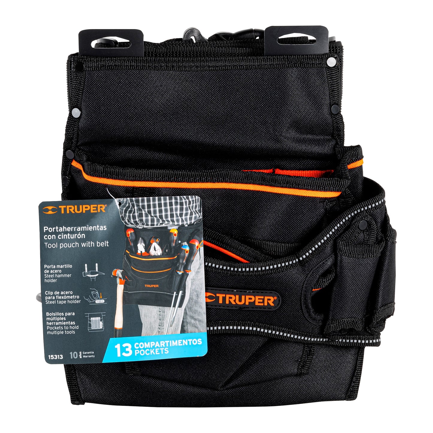 Porta Herramientas Profesional Truper 13 Compartimentos - Poliéster 600D Resistente al Agua - Organiza y Protege Herramientas