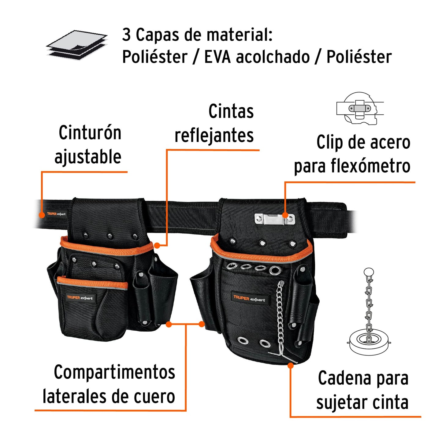Porta Herramientas Profesional Expert POHE-16NX - 16 Compartimentos Poliéster 1600D - Organiza y Protege Herramientas con Cintas Reflejantes