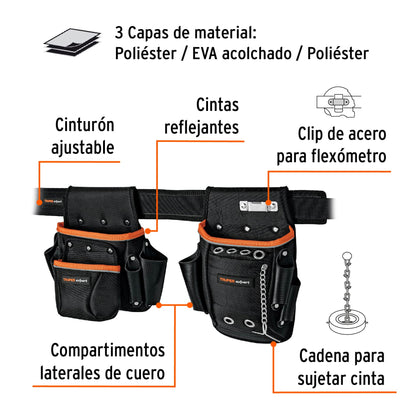 Porta Herramientas Profesional Expert POHE-16NX - 16 Compartimentos Poliéster 1600D - Organiza y Protege Herramientas con Cintas Reflejantes