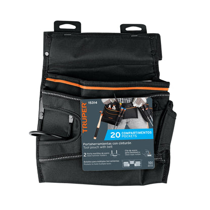 Porta Herramientas Profesional Truper 5 Compartimentos - Poliéster 600D Resistente - Organiza y Protege Tus Herramientas
