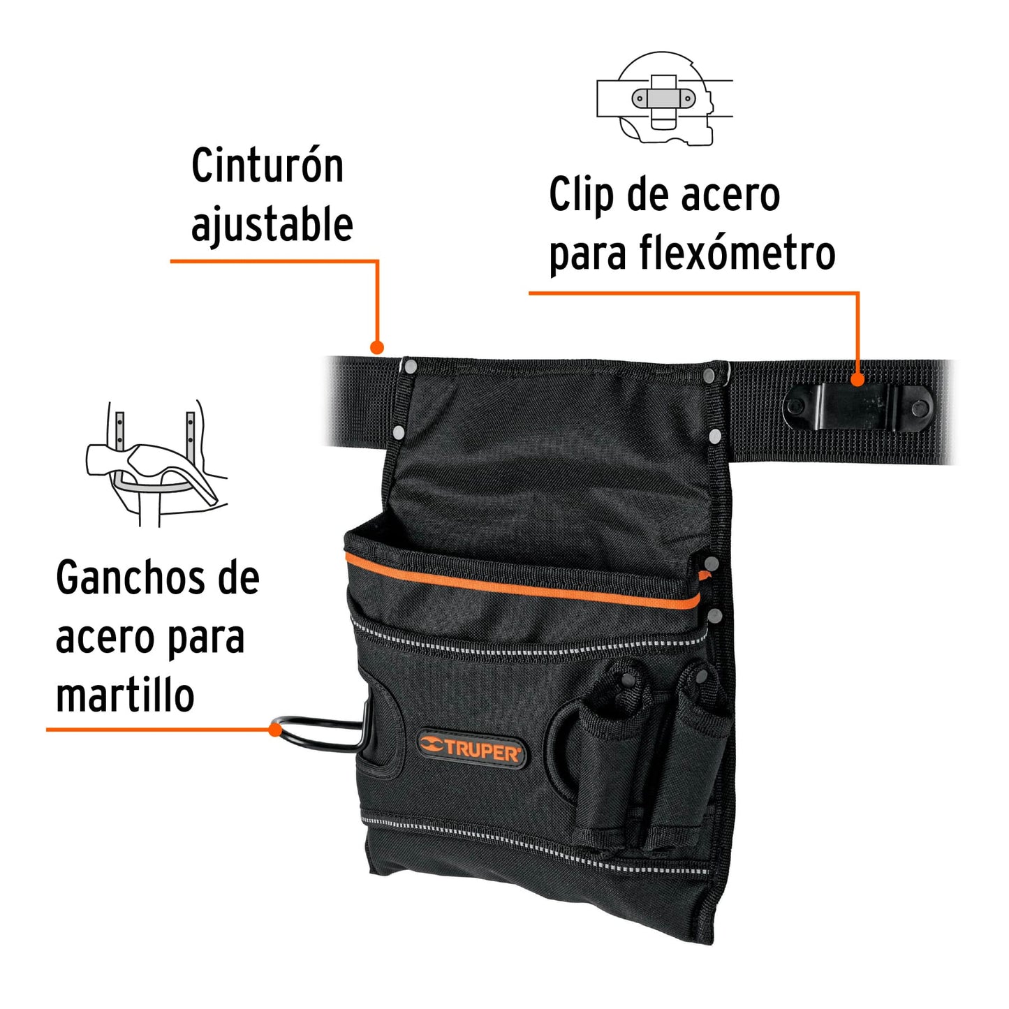 Porta Herramientas Profesional Truper 5 Compartimentos - Poliéster 600D Resistente - Organiza y Protege Tus Herramientas