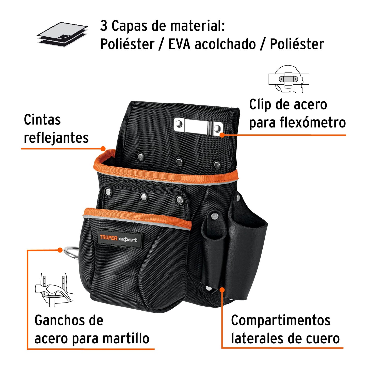 Porta Herramientas Profesional Expert 6 Compartimentos Poliéster 1600D - Organización Segura para Técnicos y Electricistas