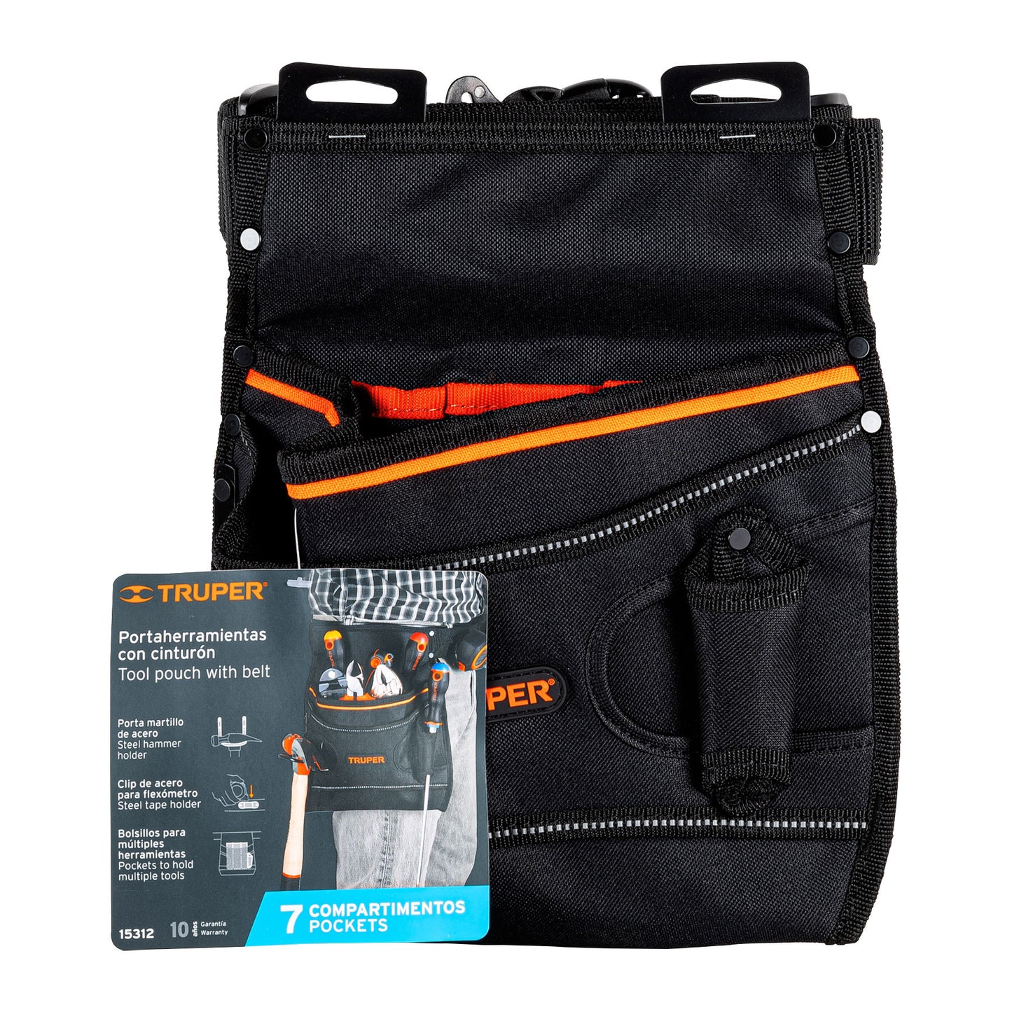 Porta Herramientas Profesional Truper 7 Compartimentos - Poliéster 600D Resistente - Organiza y Protege Tus Herramientas