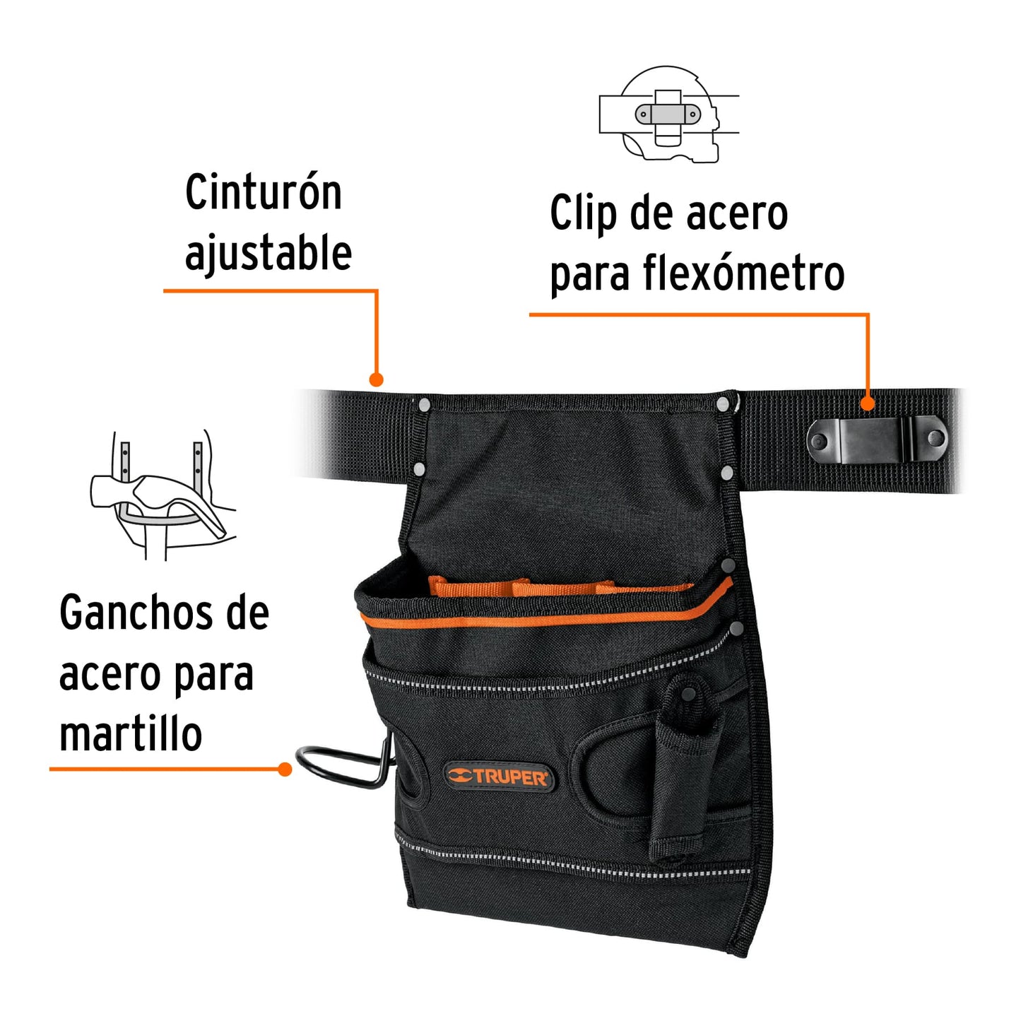 Porta Herramientas Profesional Truper 7 Compartimentos - Poliéster 600D Resistente - Organiza y Protege Tus Herramientas