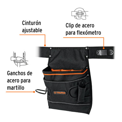 Porta Herramientas Profesional Truper 7 Compartimentos - Poliéster 600D Resistente - Organiza y Protege Tus Herramientas