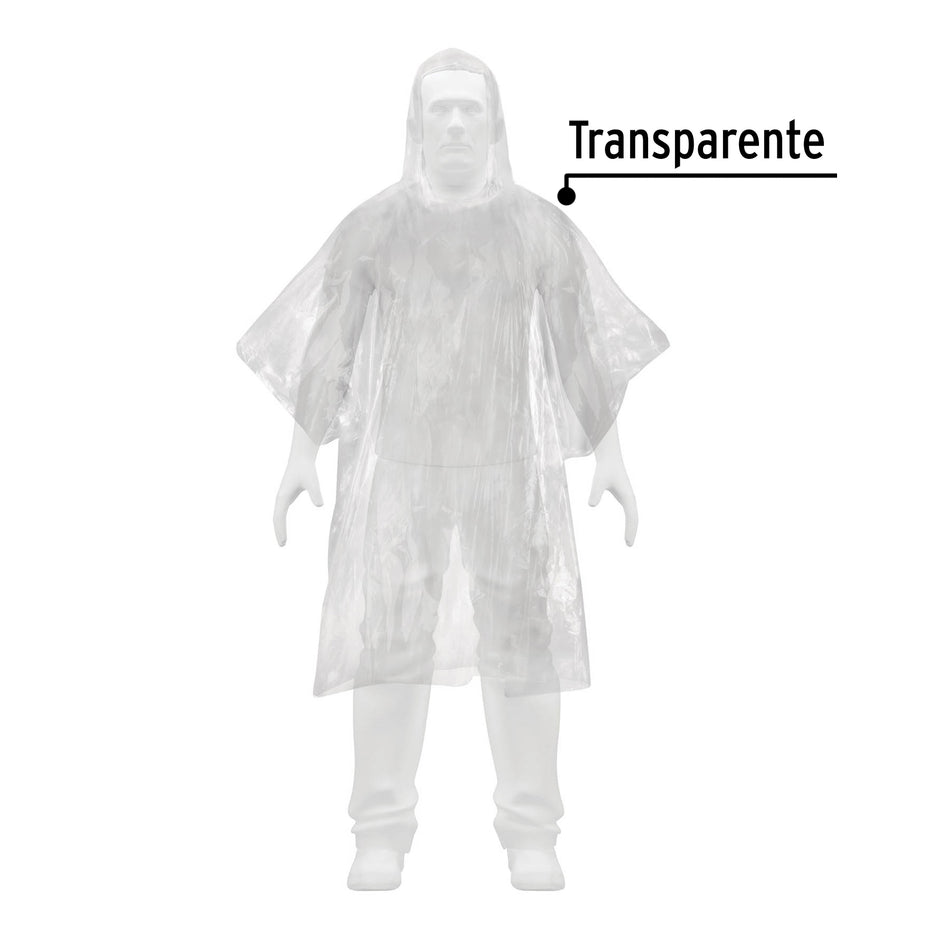 Poncho o capamanga desechable de polietileno, "Impermeable de capucha, Mangas Chubasquero o Gabardina" Pretul