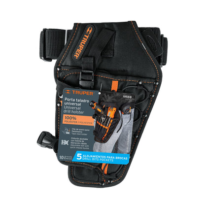 Porta Taladro Profesional Truper 6 Compartimentos - Poliéster 600D Resistente - Solución Completa para Organizar y Transportar Herramientas