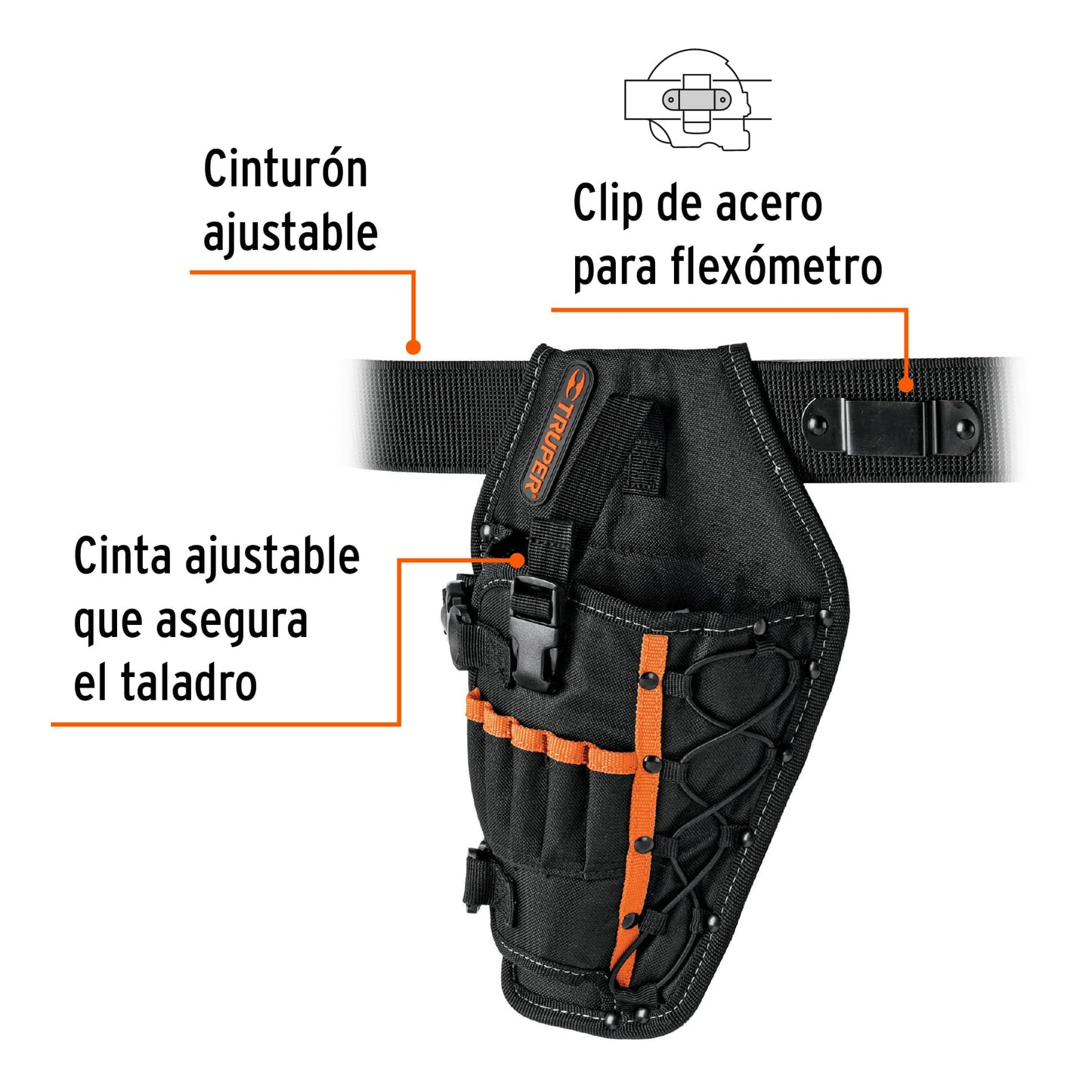 Porta Taladro Profesional Truper 6 Compartimentos - Poliéster 600D Resistente - Solución Completa para Organizar y Transportar Herramientas
