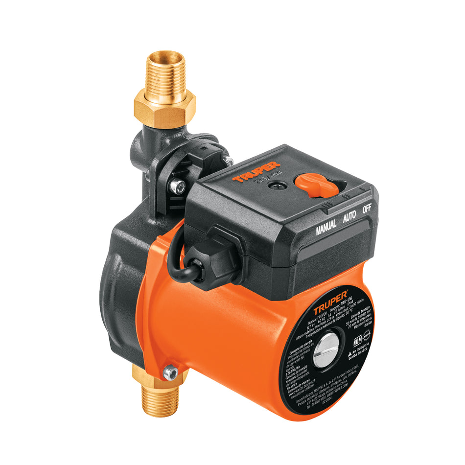Bomba Presurizadora TRUPER 1/6 HP - Solución Definitiva para Baja Presión de Agua Doméstica | 25 L/min | Silenciosa y Compacta | Sensor de Flujo Automático | PRE-1/6