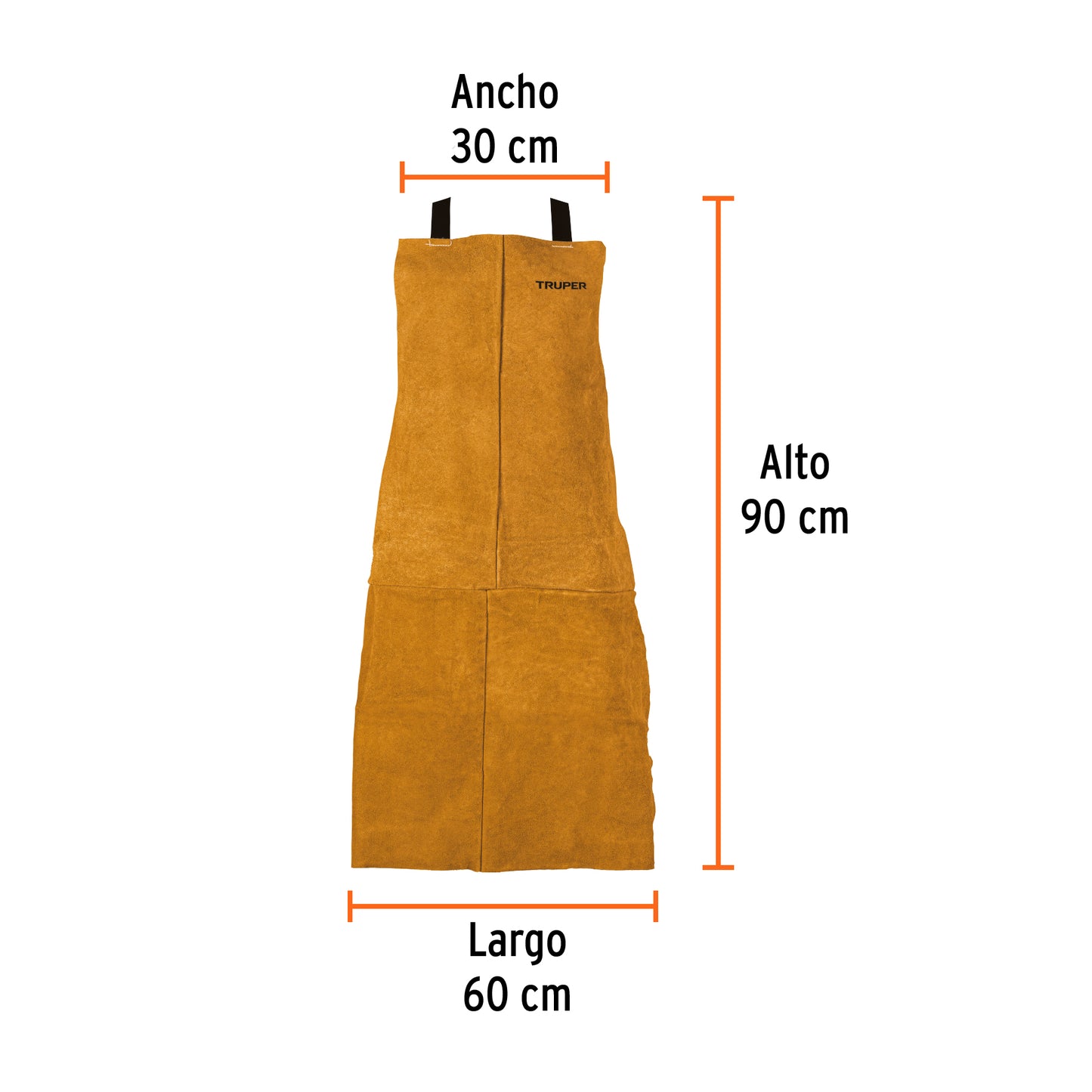 Peto de Carnaza para Soldar Truper PROSO-1 - Protección Profesional Contra Chispas y Calor - Mandil de Soldadura Resistente con Costuras Reforzadas