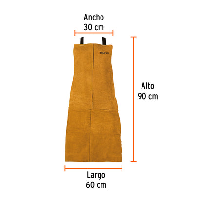 Peto de Carnaza para Soldar Truper PROSO-1 - Protección Profesional Contra Chispas y Calor - Mandil de Soldadura Resistente con Costuras Reforzadas