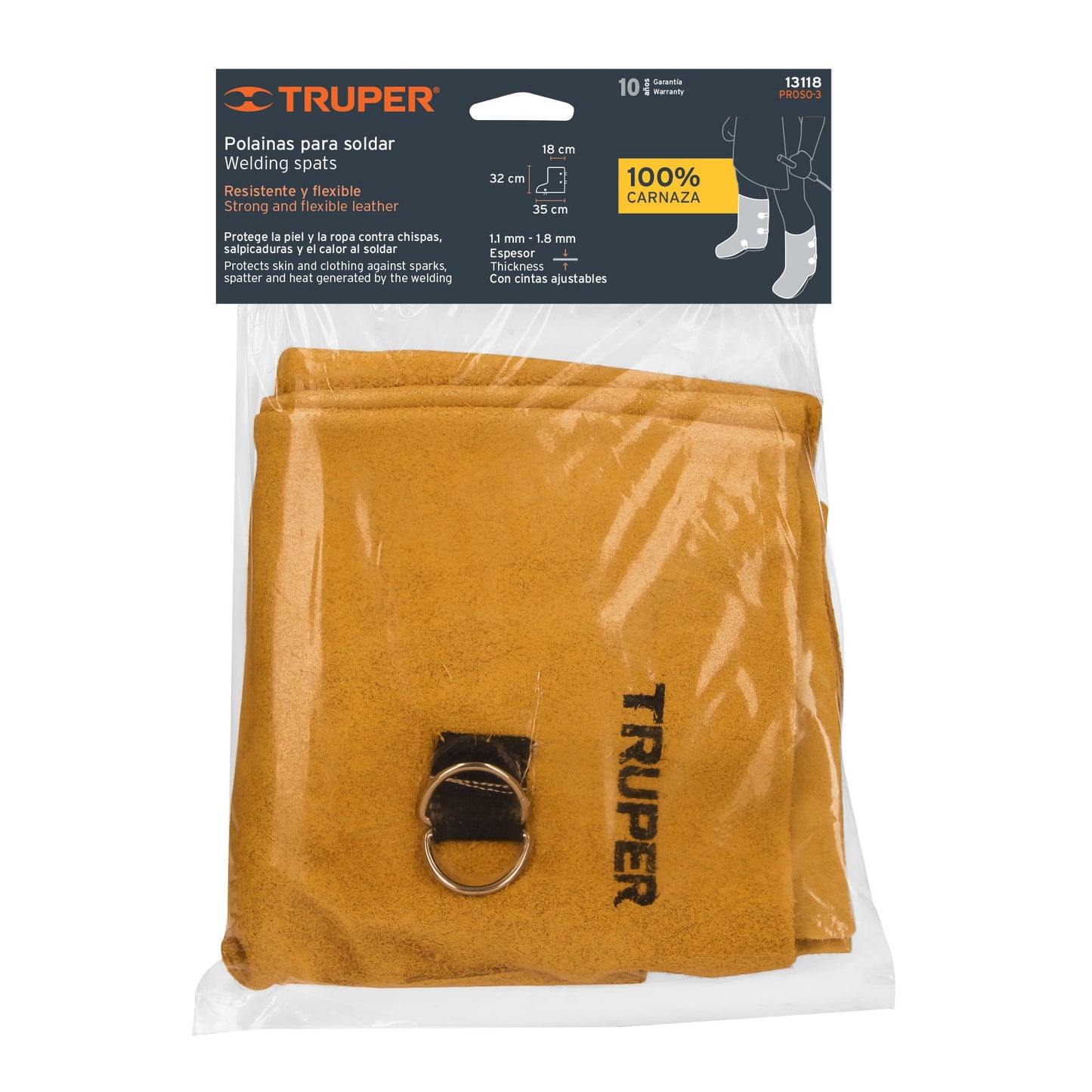 Polainas de Carnaza Truper PROSO-3 - Protección Profesional para Soldadura contra Chispas y Calor