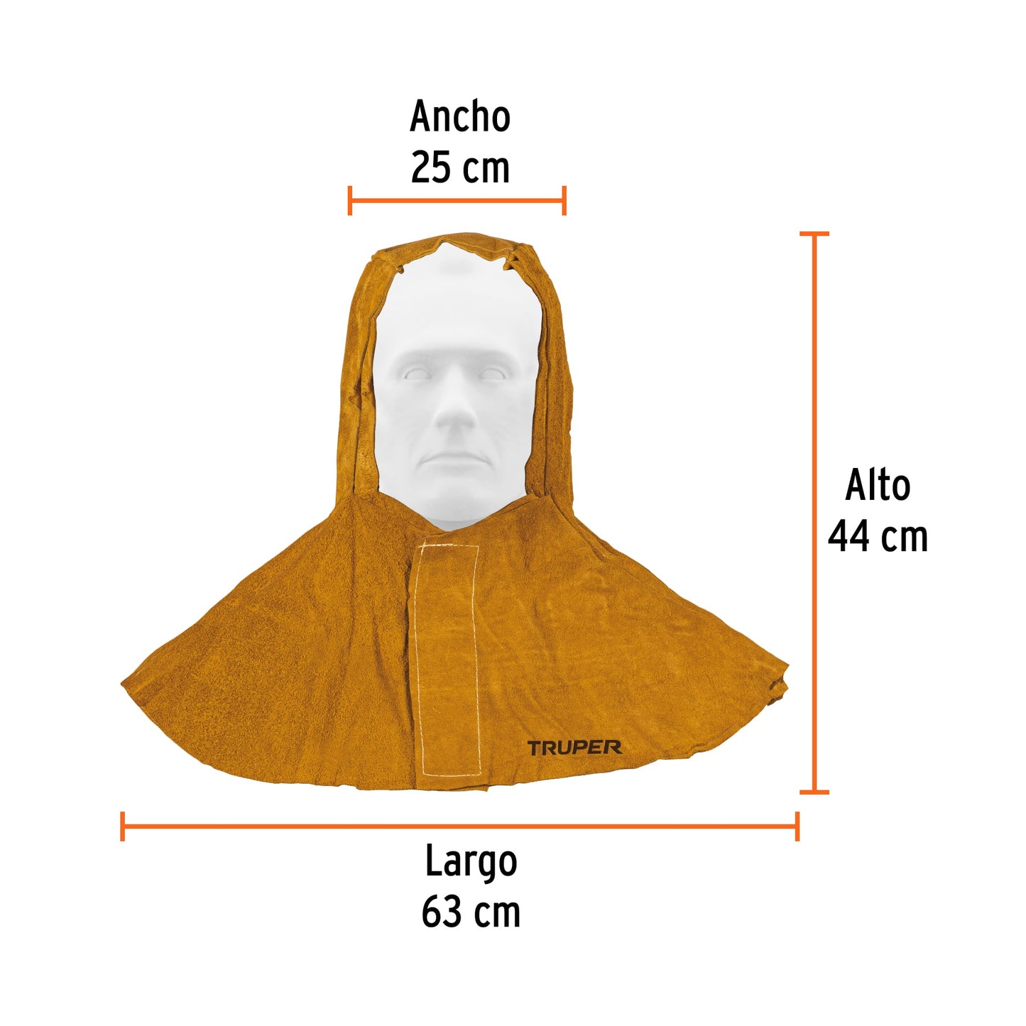 Capucha de Carnaza para Soldar Truper PROSO-4 - Protección Profesional Cabeza Cuello Nuca contra Chispas y Calor - Resistente 100% Piel de Res con Costuras Reforzadas