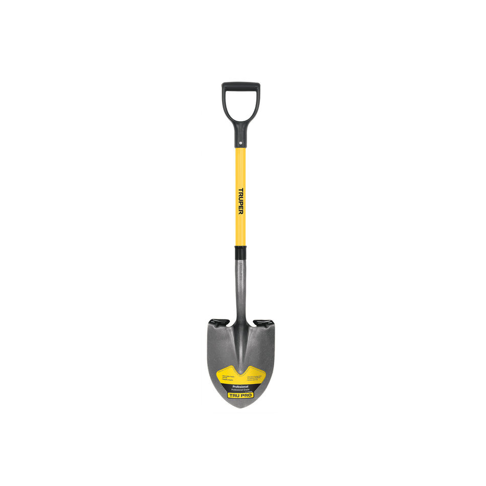 Pala Redonda Tru Pro Fibra de Vidrio - Herramienta Profesional para Excavación Fácil y Cómoda - Mango Resistente Puño Y
