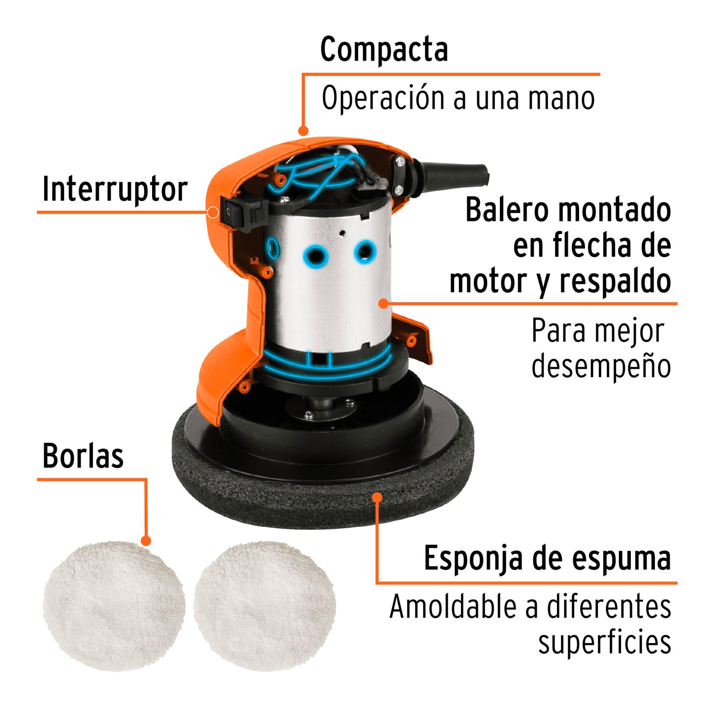 Pulidora Roto-Orbital TRUPER PRO 6" 45W - Elimina Rayones y Remolinos sin Dañar Pintura - Compacta Una Mano PULA-6AM