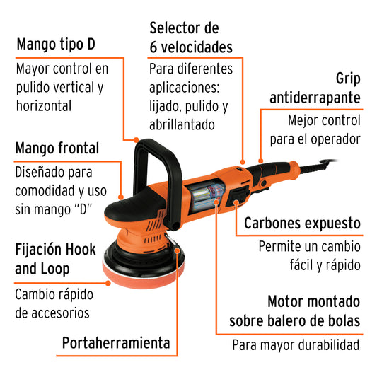 Pulidora Doble Acción TRUPER PRO 6 Pulgadas 900W - Velocidad Variable 6 Niveles - Solución Profesional para Pulido Automotriz y Industrial - Modelo PULA-6A