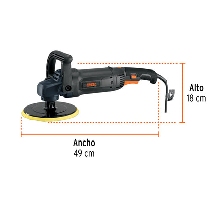 Pulidora Rotativa TRUPER 7 Pulgadas 1200W PULA-7N - Solución Profesional para Pulido y Encerado de Pinturas, Metales y Fibra de Vidrio - Motor Industrial con Velocidad Variable