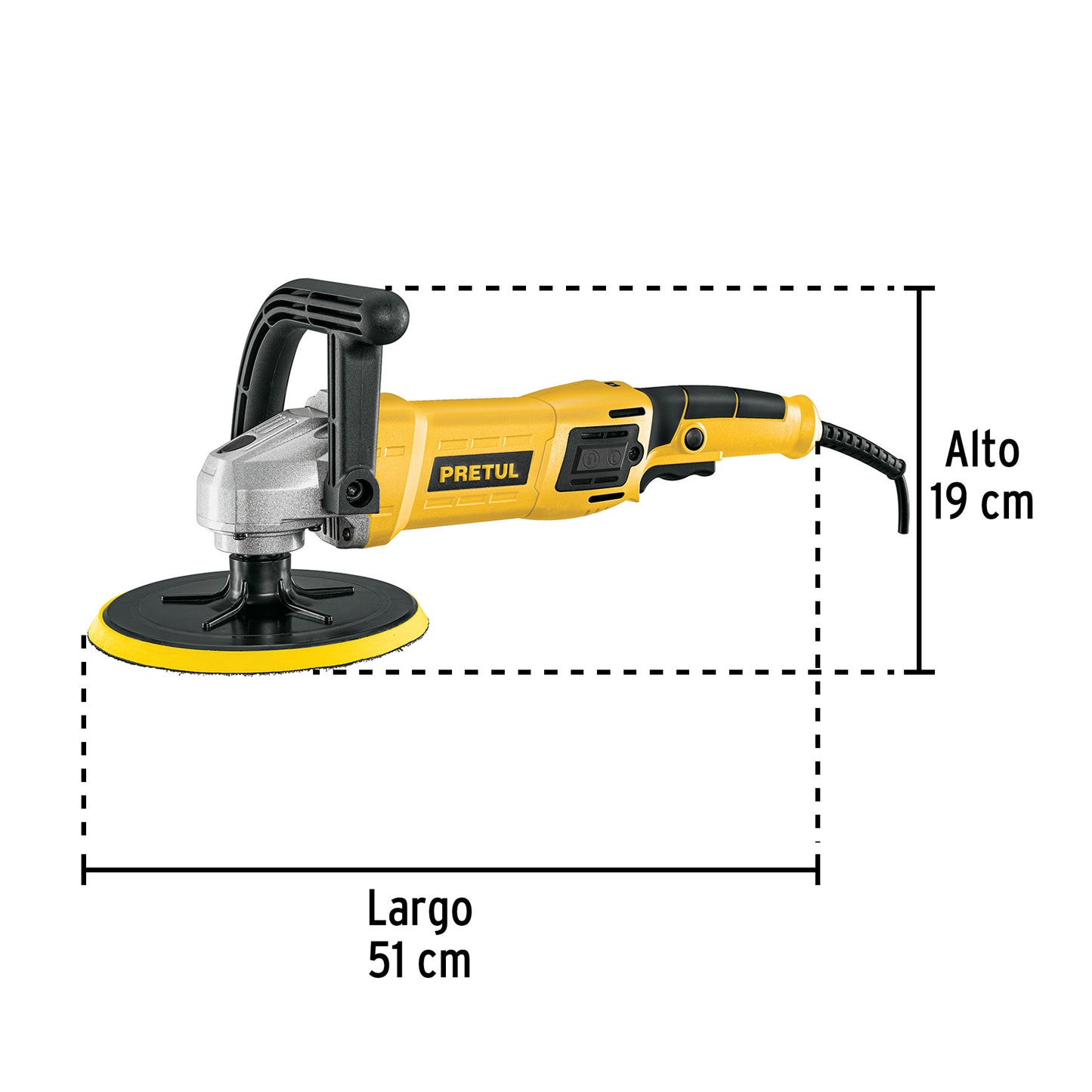 Pulidora Rotativa PRETUL 7 Pulgadas 1200W Profesional - Elimina Rayones y Restaura Brillo en Autos, Metales y Plásticos - Motor Potente con Velocidad Variable - PULA-7P