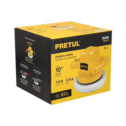 Pulidora Roto-Orbital PRETUL 10 Pulgadas 110W - Elimina Rayones y Remolinos en Pintura Automotriz, Metal y Fibra de Vidrio - Movimiento Orbital 3000 RPM - PULA-P