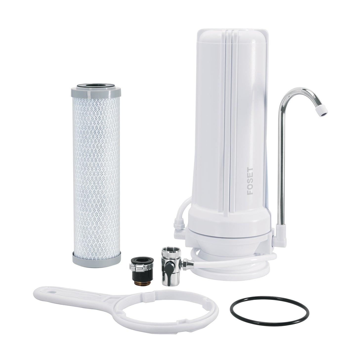 Purificador de Agua Sobre Tarja FOSET PURA-P2 - Elimina 99.9% Bacterias y Cloro - Carbón Activado con Plata Coloidal - Fácil Instalación