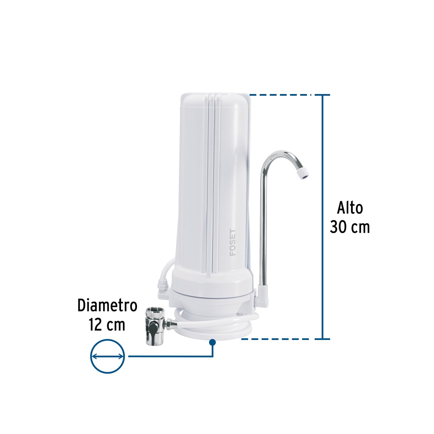 Purificador de Agua Sobre Tarja FOSET PURA-P2 - Elimina 99.9% Bacterias y Cloro - Carbón Activado con Plata Coloidal - Fácil Instalación