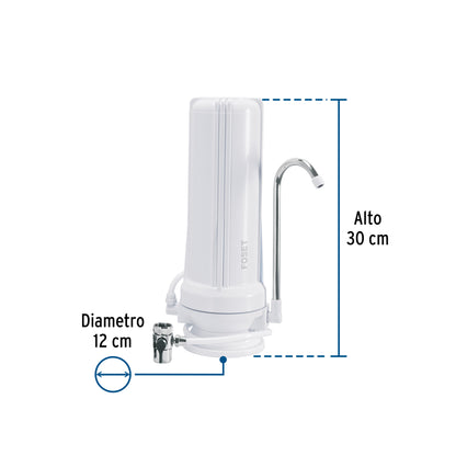 Purificador de Agua Sobre Tarja FOSET PURA-P2 - Elimina 99.9% Bacterias y Cloro - Carbón Activado con Plata Coloidal - Fácil Instalación
