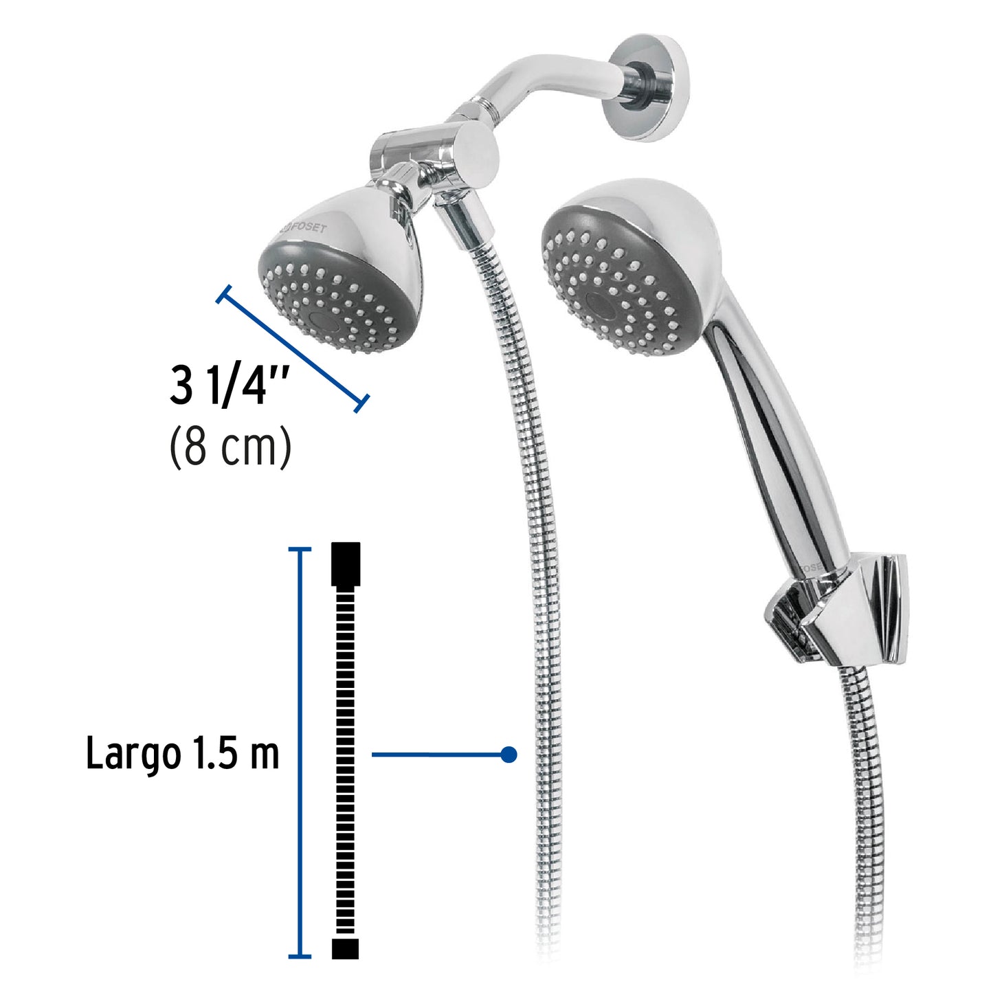Regadera Doble Fija y Teléfono 3-1/4" Cromo FOSET AERO - ABS Alta Presión