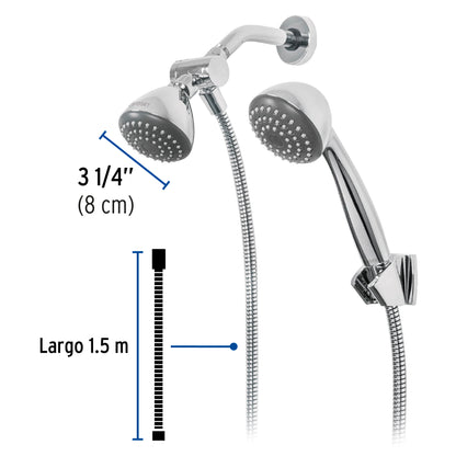 Regadera Doble Fija y Teléfono 3-1/4" Cromo FOSET AERO - ABS Alta Presión