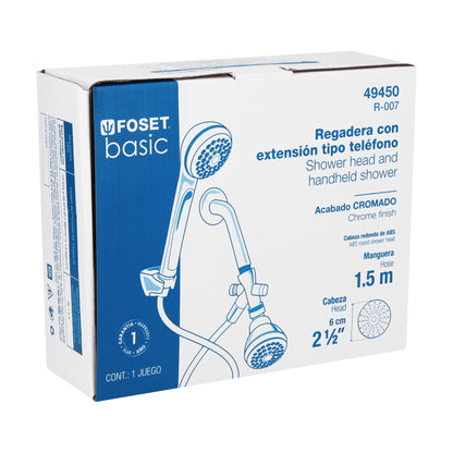 Regadera para Baño 2.5" con Extensión Tipo Teléfono FOSET BASIC