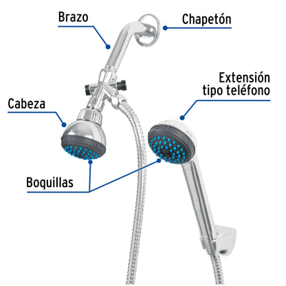 Regadera para Baño 2.5" con Extensión Tipo Teléfono FOSET BASIC