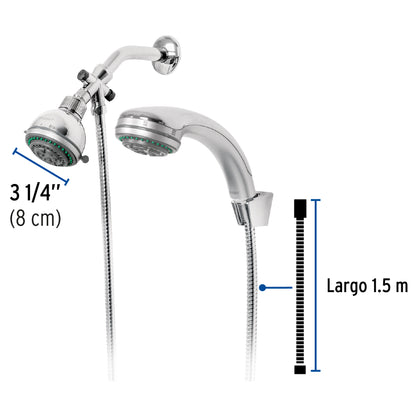 Regadera Doble Fija y Teléfono FOSET 5 Funciones AQUA 3-1/4" | Cable Flexible