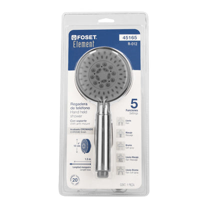 Regadera Teléfono 4 Pulgadas Cromada con Soporte FOSET ELEMENT - Regadera de Mano