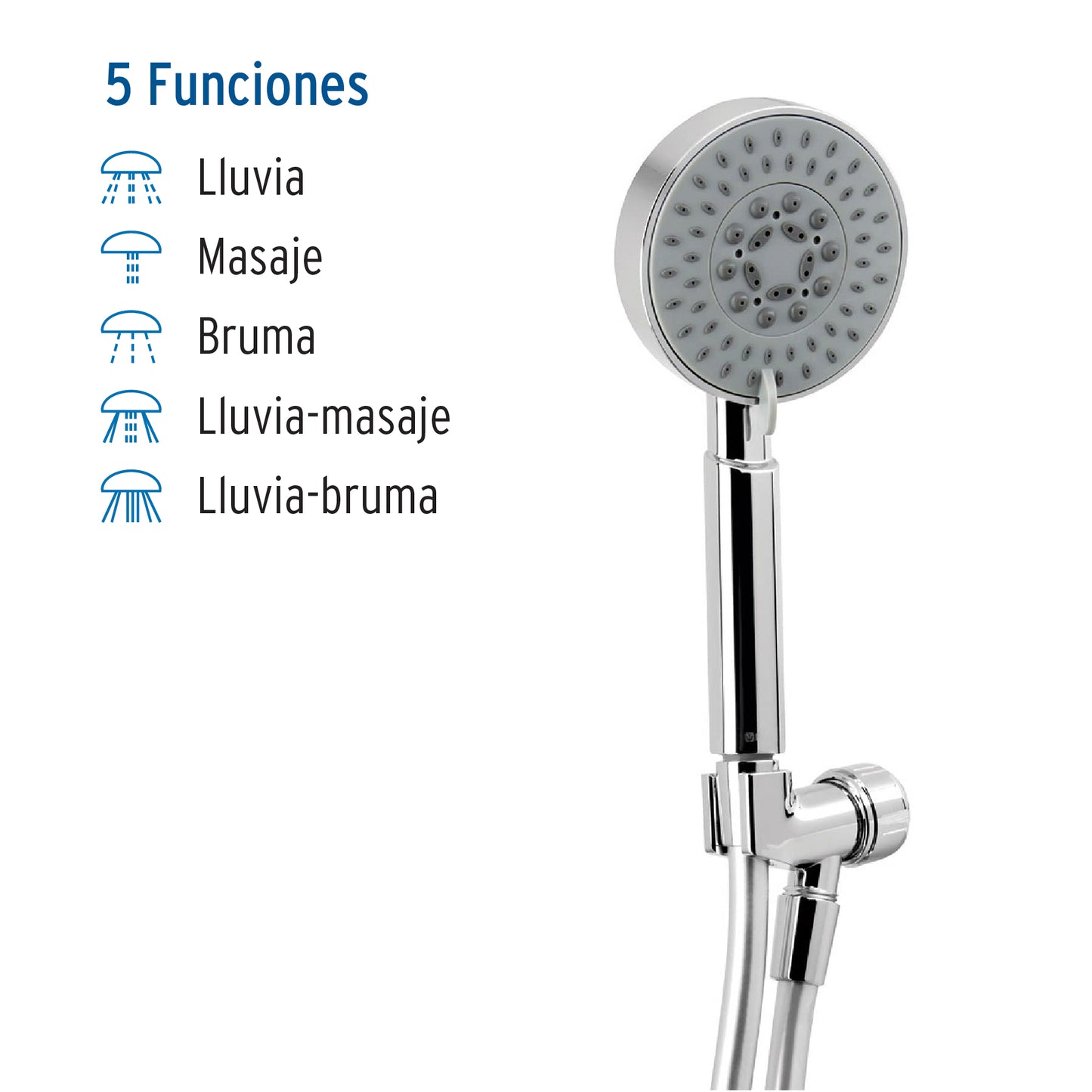 Regadera Teléfono 4 Pulgadas Cromada con Soporte FOSET ELEMENT - Regadera de Mano