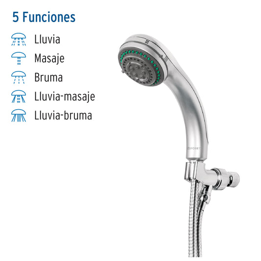 Regadera de Teléfono FOSET AQUA 5 Funciones 3-1/4" con Soporte