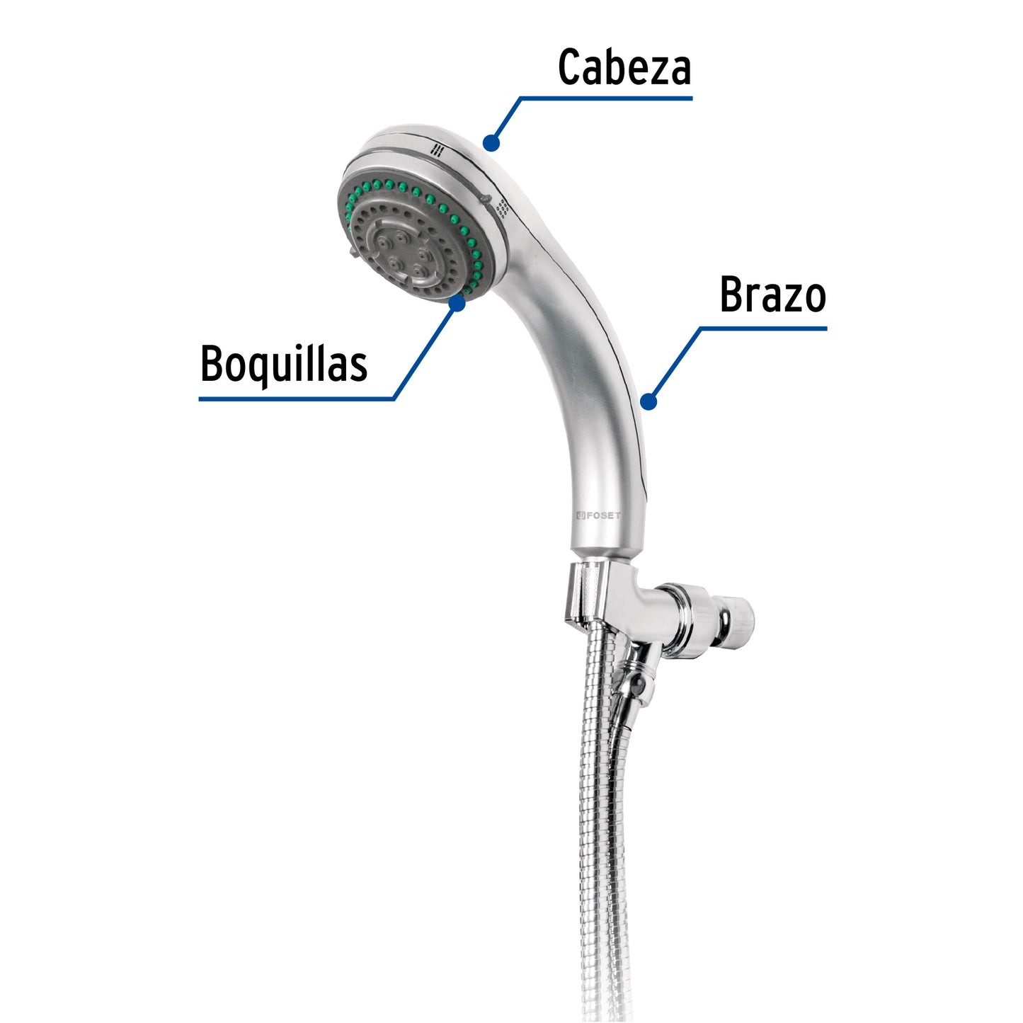 Regadera de Teléfono FOSET AQUA 5 Funciones 3-1/4" con Soporte