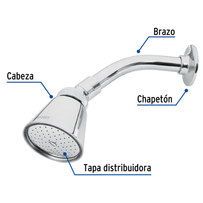 Regadera de Ducha Redonda 2-3/4 Pulgadas Latón Cromado con Brazo y Chapetón AERO FOSET