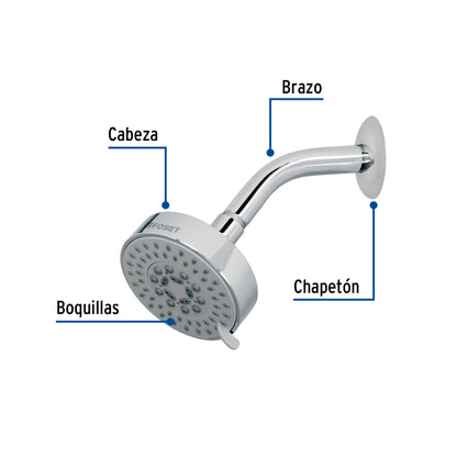 Regadera 5 Funciones con Brazo Ajustable Cromada 4" FOSET ELEMENT