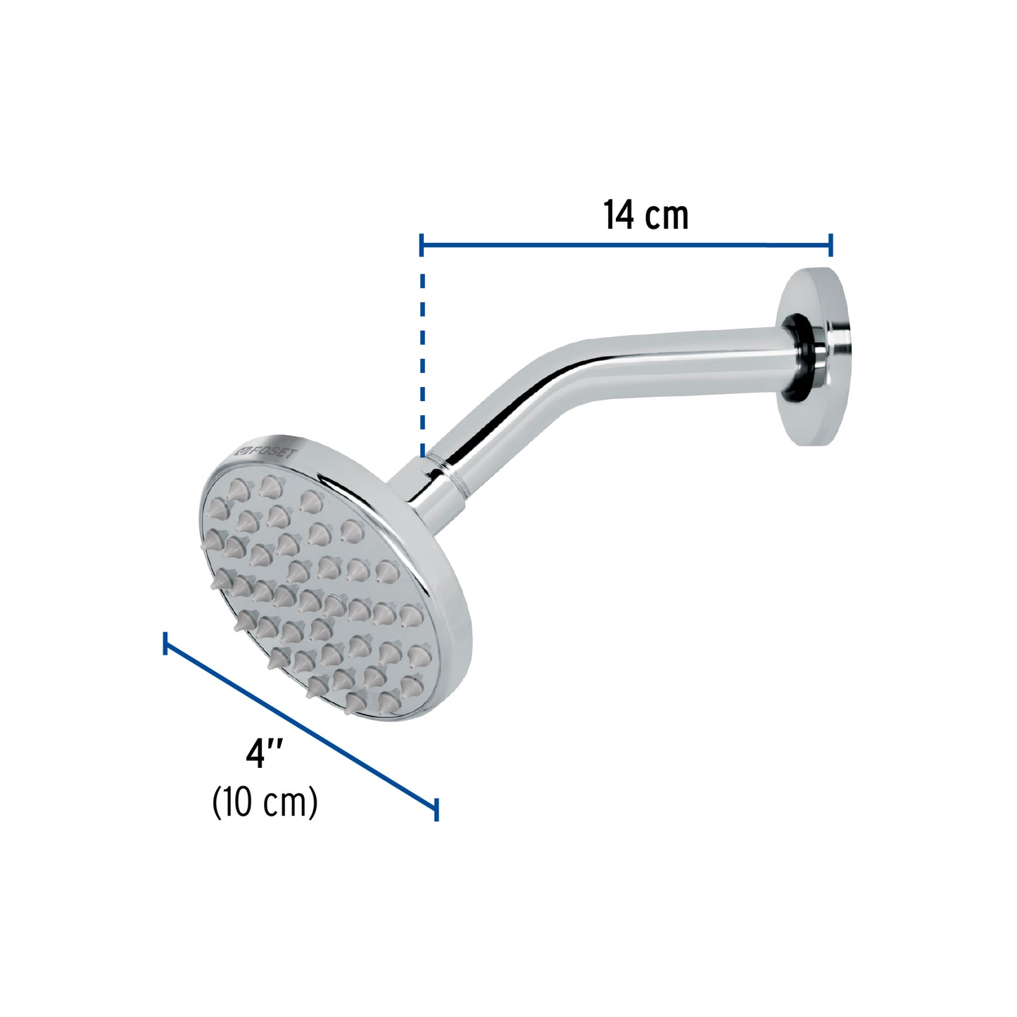Regadera FOSET 4" Cromada con Brazo Ajustable | Plato Redondo