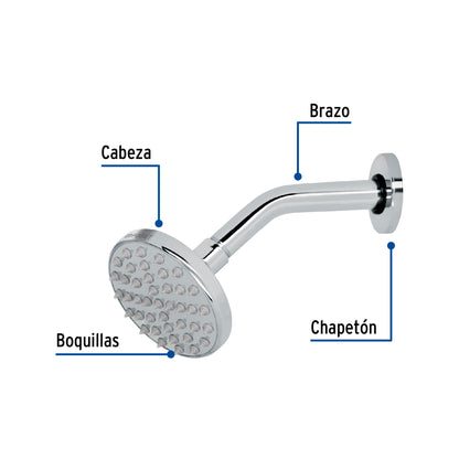 Regadera FOSET 4" Cromada con Brazo Ajustable | Plato Redondo