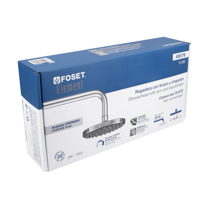 Regadera Cromo 6 Pulgadas con Brazo Ajustable FOSET ELEMENT | Plato Redondo