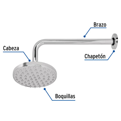 Regadera Cromo 6 Pulgadas con Brazo Ajustable FOSET ELEMENT | Plato Redondo