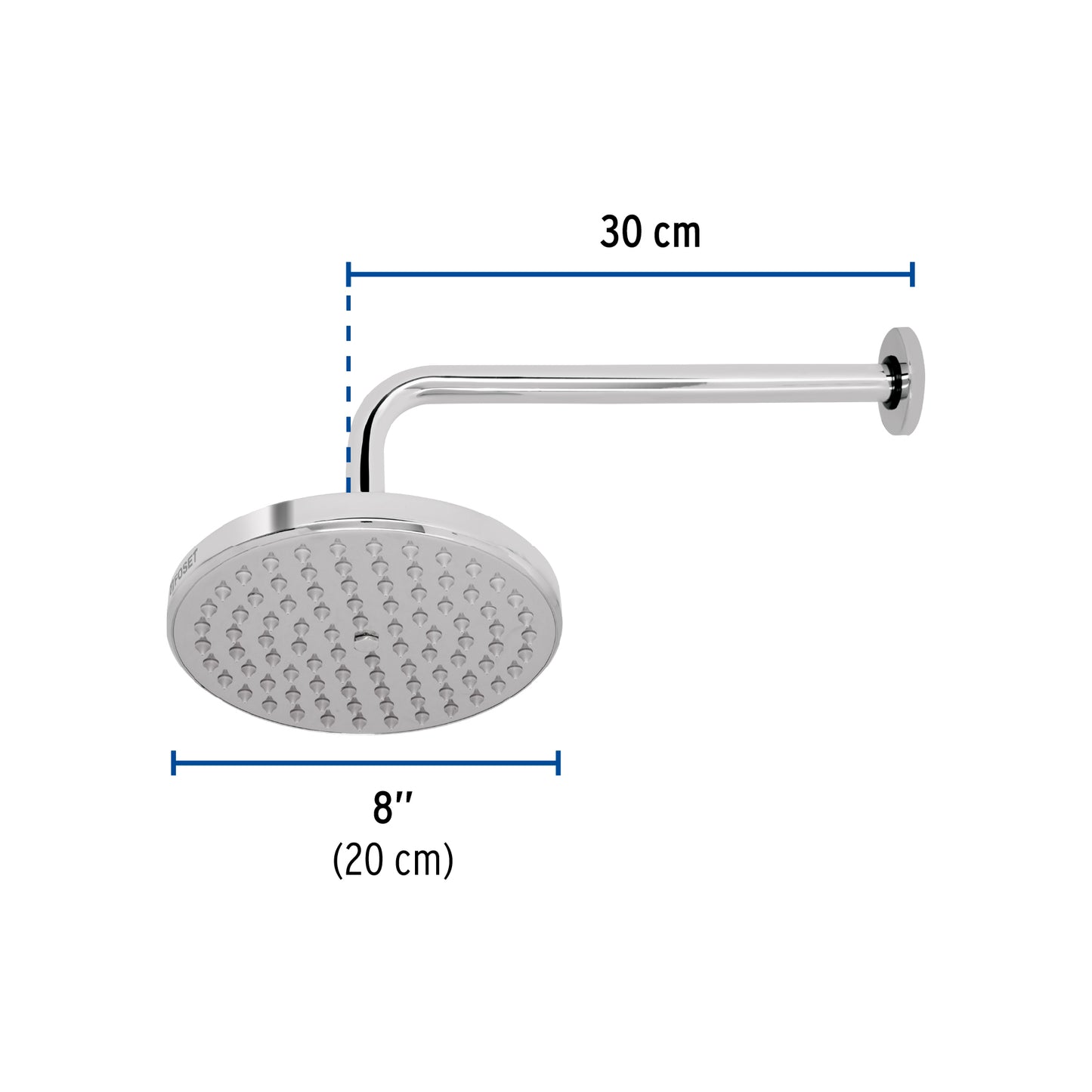 Regadera de Baño Cromada 8 Pulgadas con Brazo - Plato Redondo FOSET ELEMENT