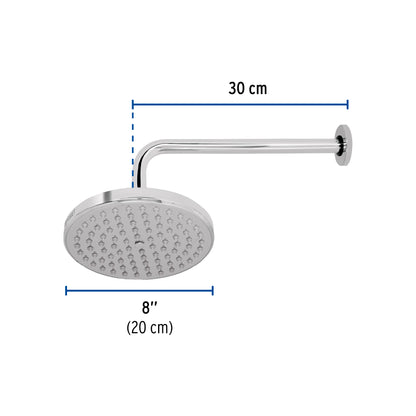 Regadera de Baño Cromada 8 Pulgadas con Brazo - Plato Redondo FOSET ELEMENT