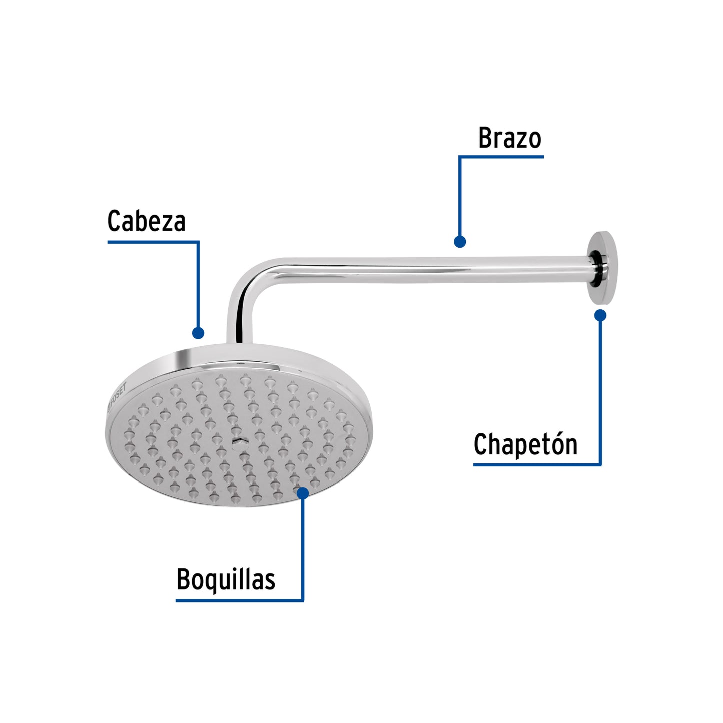 Regadera de Baño Cromada 8 Pulgadas con Brazo - Plato Redondo FOSET ELEMENT