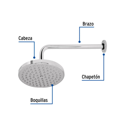 Regadera de Baño Cromada 8 Pulgadas con Brazo - Plato Redondo FOSET ELEMENT